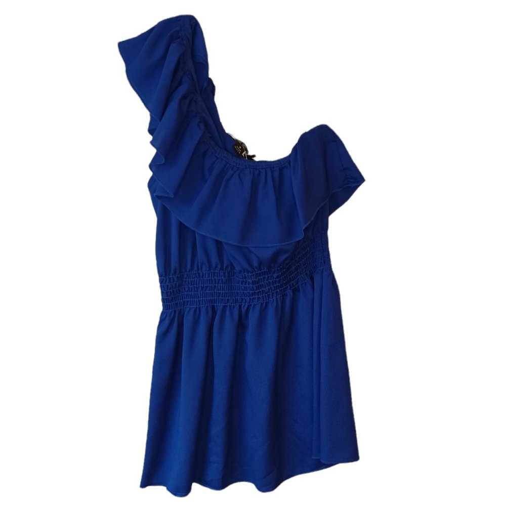 Living Doll Blue One-Shoulder Top Size Small NWT